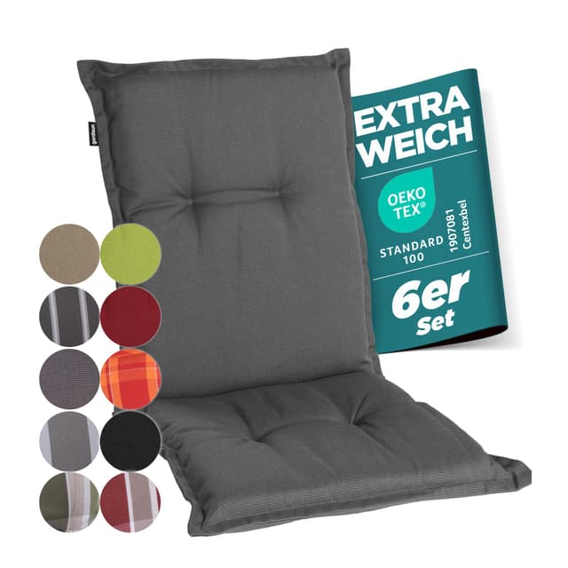 Gardisun Gartenstuhlauflagen Niedriglehner - 6er Set Grau
