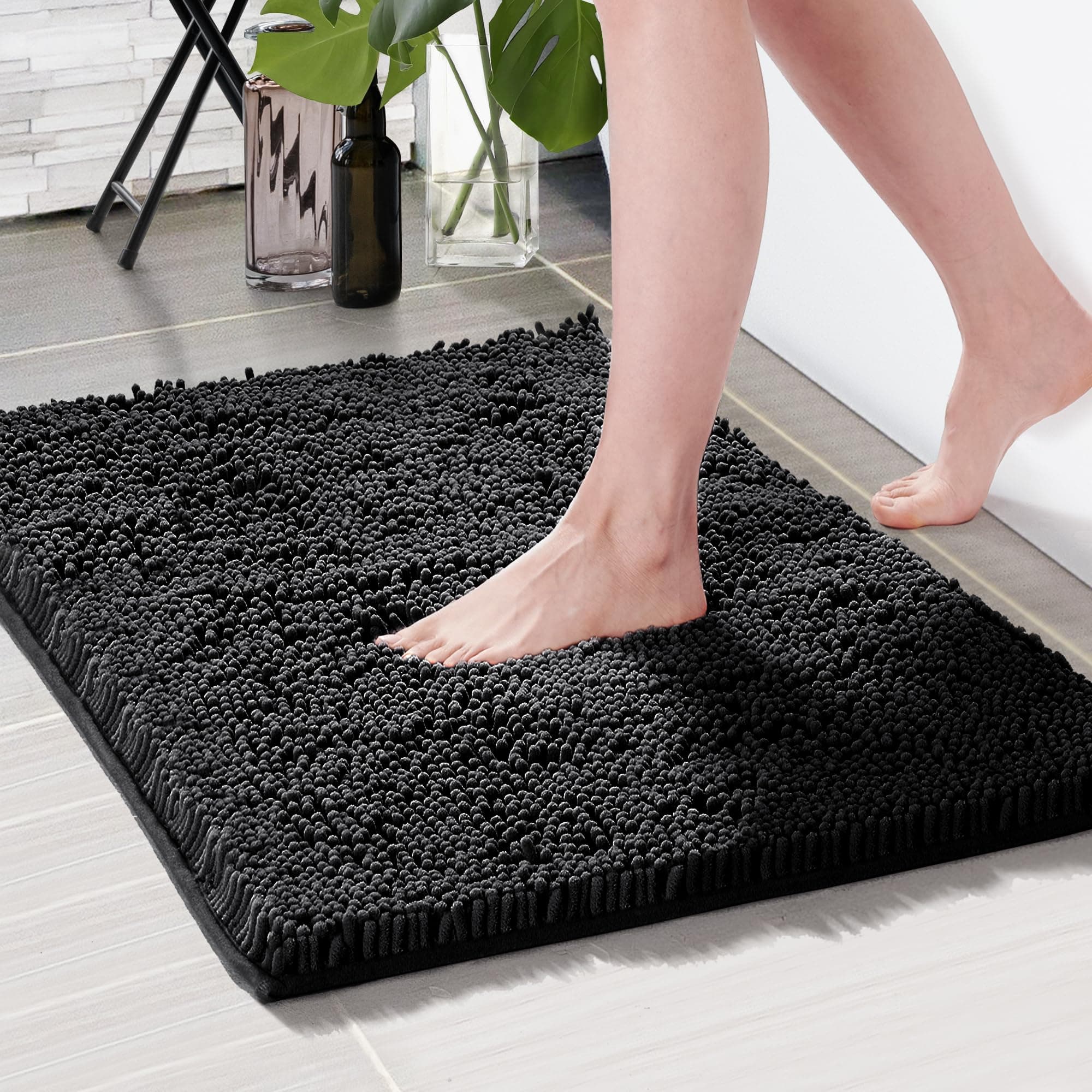 Deconovo Rutschfeste Badematte Wasserabsorbierend Badteppich 40x60 cm Schwarz