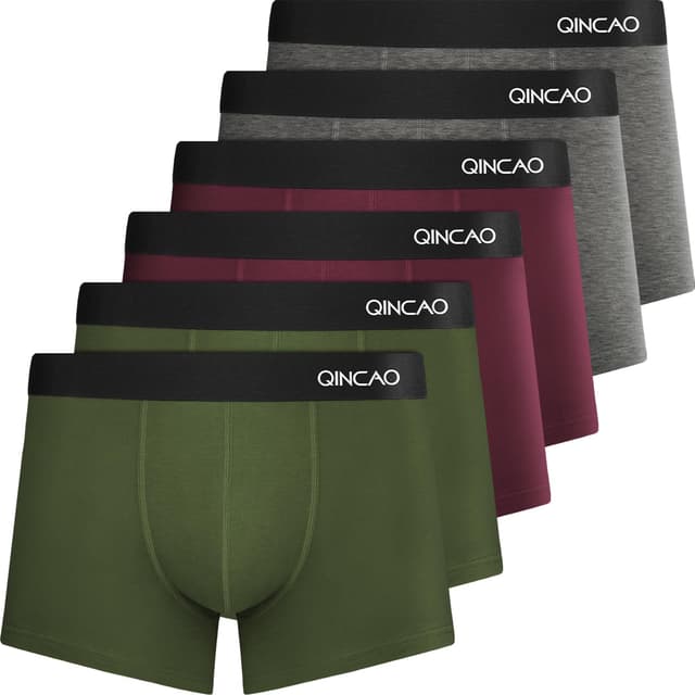 QINCAO Boxershorts Herren 6er Pack 🩲 Männer Unterhosen Baumwolle - 2x Armeegrün + 2x Dunkelrot + 2x Dunkelgrau