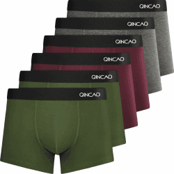 QINCAO Boxershorts Herren 6er Pack 🩲 Männer Unterhosen Baumwolle - 2x Armeegrün + 2x Dunkelrot + 2x Dunkelgrau