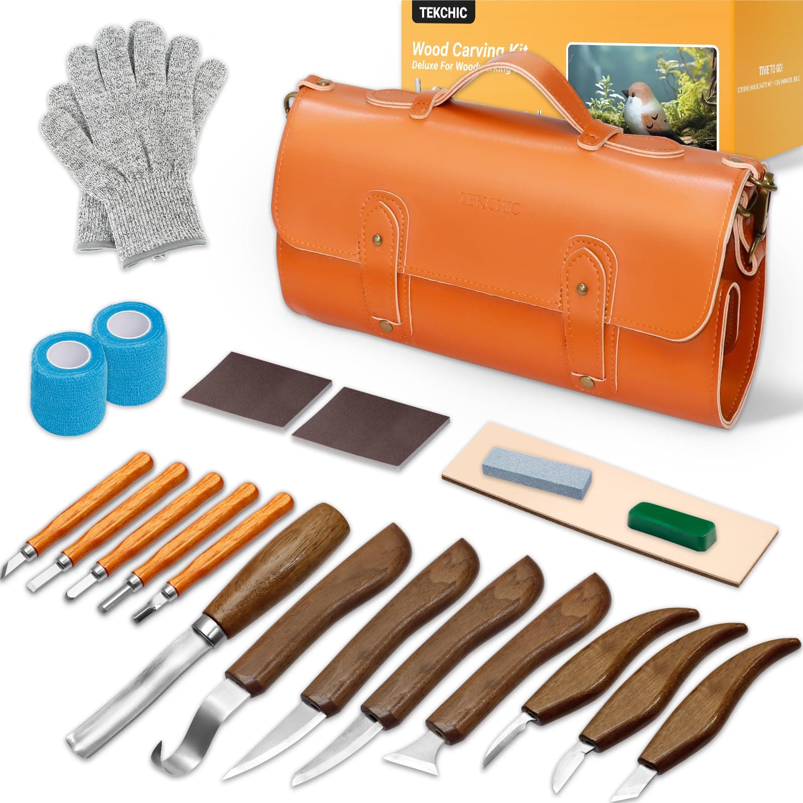 🪓🌲 TEKCHIC Holzschnitzerei Kit Deluxe, 23Pcs Holzschnitzerei Werkzeuge 🌲🪓