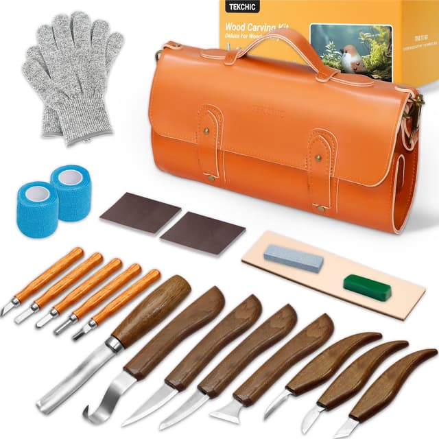 🪓🌲 TEKCHIC Holzschnitzerei Kit Deluxe, 23Pcs Holzschnitzerei Werkzeuge 🌲🪓