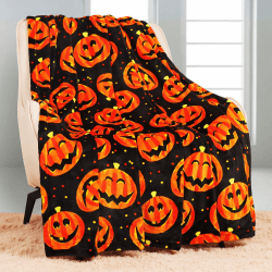 YISUMEI Halloween Decke doppelseitig lächelndes Gesicht Laterne Kürbismuster Flanell 150 x 200 cm 🎃