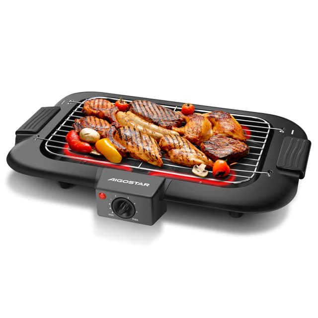 🔥🍔 Aigostar Rauchfreier Tischgrill Barbecue Elektrogrill 2000W Schwarz 🍴🔌