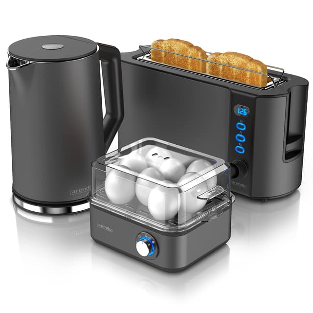 Arendo - Wasserkocher mit Toaster SET und Eierkocher Edelstahl Cool Grey 🍳🔥