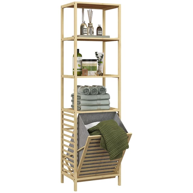 🛁🌿 HOMCOM Badregal mit Wäschekorb - Vielseitige Aufbewahrungslösung!