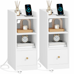 🌙📱 Hzuaneri Nachttisch 2er Set mit Ladefunktion, USB & Type C Anschlüsse, Weiß NS36503X 2er Set 🌟