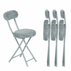 MEUBLE COSY Klappstuhl 4er Set mit Rücklehne und Fußstütze Gepolstert aus Kunstfell Faltbar Küchenstuhl Schreibtischstuhl, Grau, 30x45x75cm