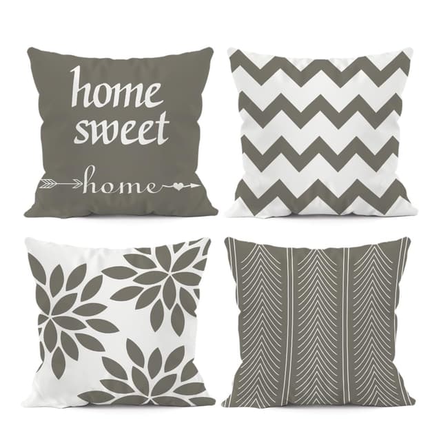 SEVENWELL Graue Home Sweet Kissenbezüge, 45 x 45 cm, modernes Kissenbezug-Set