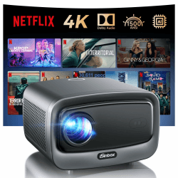 4K Beamer mit Netflix & 36W Kino Sound | iSinbox Smart Beamer 1500 ANSI, HDR10+, Autofokus, Staubgeschützt, 6D Keystone, WiFi 6 & Bluetooth | Heimkino & Outdoor Grau 🎬🔊