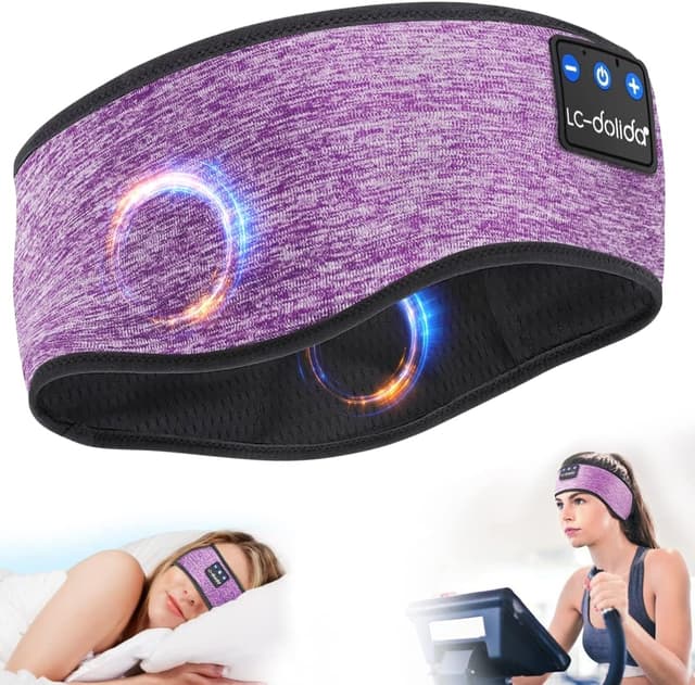 🎧 Schlafkopfhörer Bluetooth 5.4, Schlaf Stirnband Kopfhörer Headband Schlafmaske, Sportskopfhörer Musik schlafen Stirnband für Sport Training, Joggen, Yoga, Reisen L Violett 🎧
