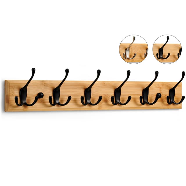 LARHN Garderobenhaken Holz - Garderobenleiste Holz mit 6 Haken in Schwarz - 59 cm 🧥🔨