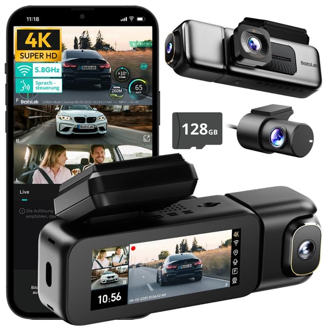 BOTSLAB 4K 3 Kanal Dashcam Auto Vorne Hinten Innen
