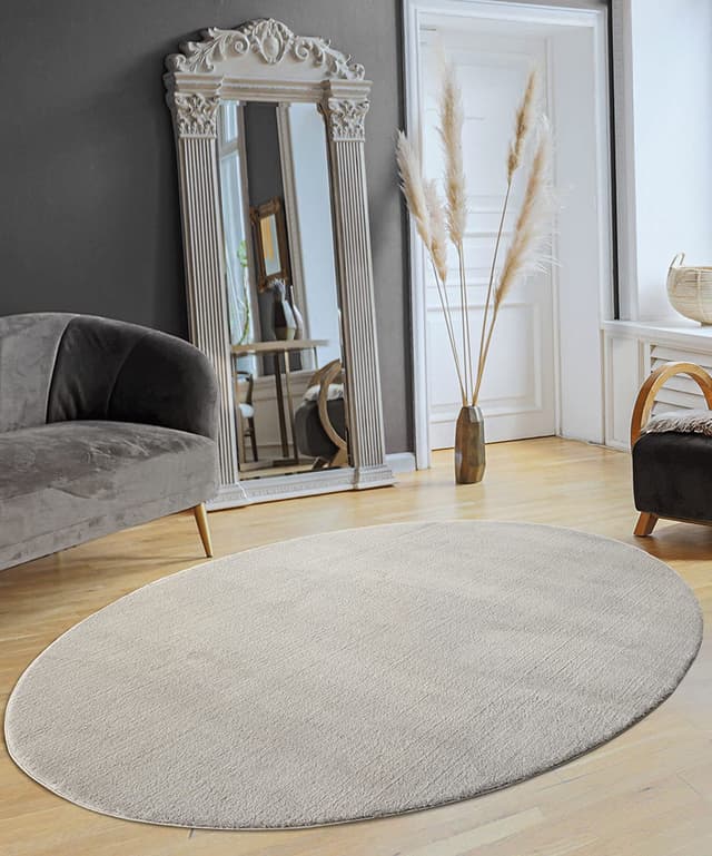 🌟 Entspannen Sie mit Stil! 🌟 Moderner Flauschiger Kurzflor Teppich in Felloptik - Grau, 140 x 200 cm Oval