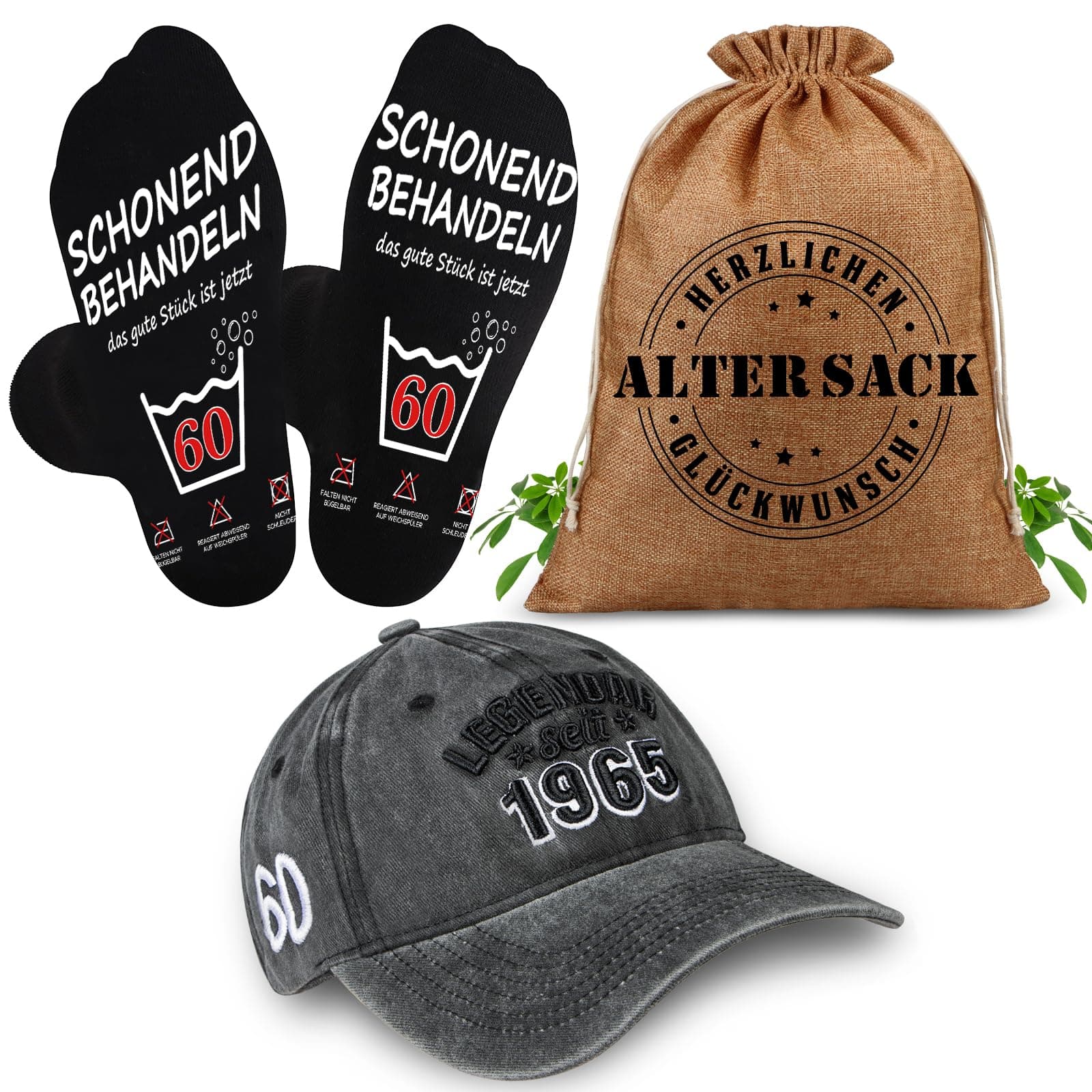 TUZELIYA Geburtstag Geschenke für Männer - 3 in 1 Alter Sack Geschenkset 🎁🧦🧢