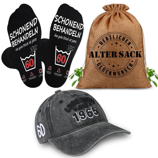 TUZELIYA Geburtstag Geschenke für Männer - 3 in 1 Alter Sack Geschenkset 🎁🧦🧢