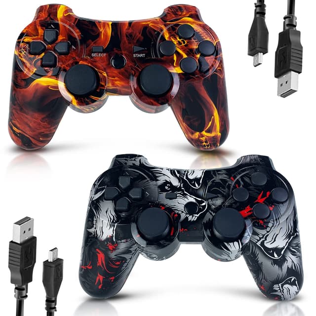 🎮 MUZELI Controller für PS3, 2er Pack Kabelloser Controller mit Skull & Fire Design