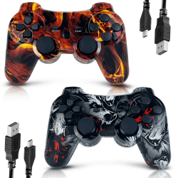 🎮 MUZELI Controller für PS3, 2er Pack Kabelloser Controller mit Skull & Fire Design