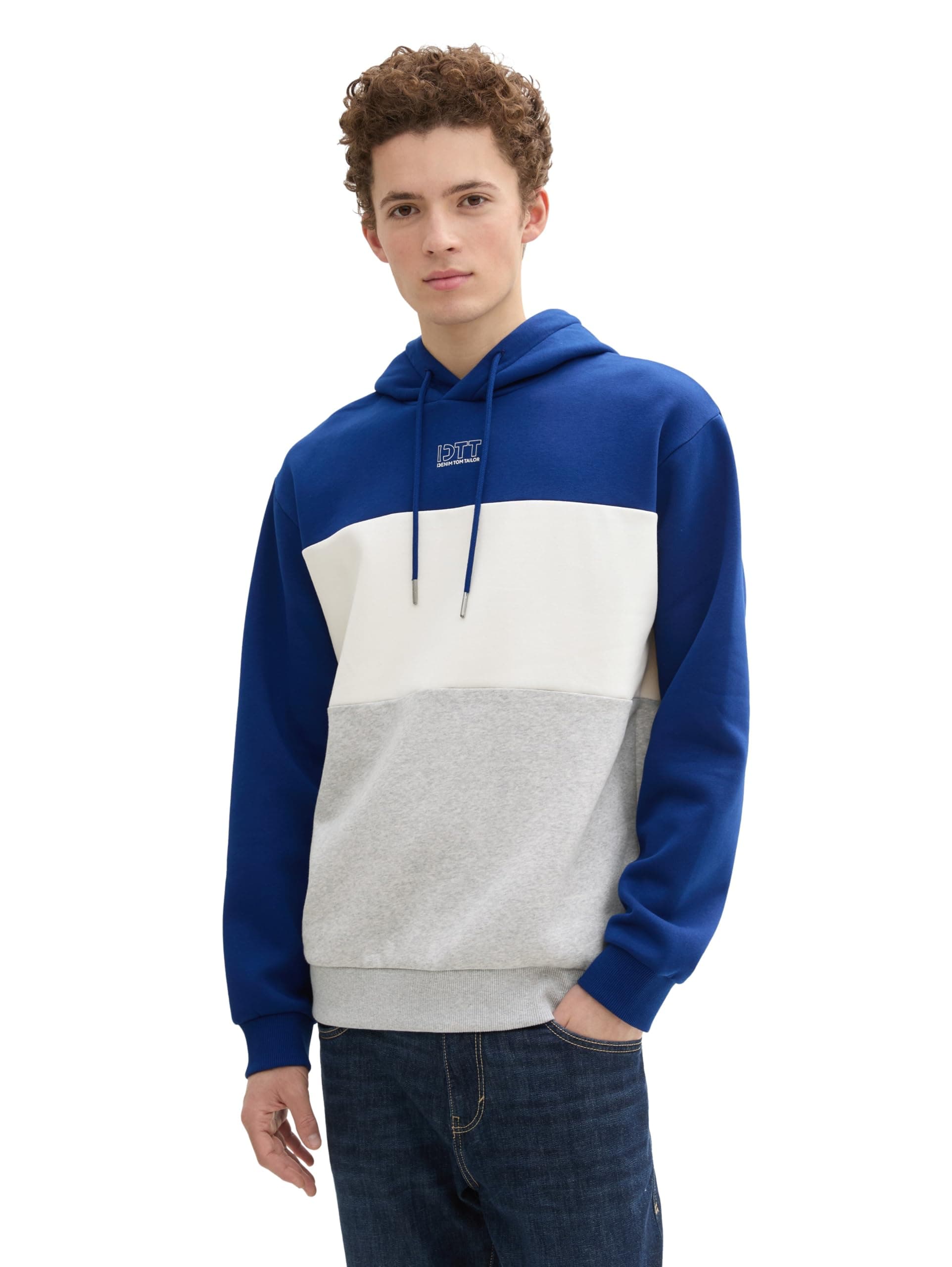 TOM TAILOR Denim Herren Colorblock Hoodie Sweatshirt L 35788 - Space Cadet Blue 🚀