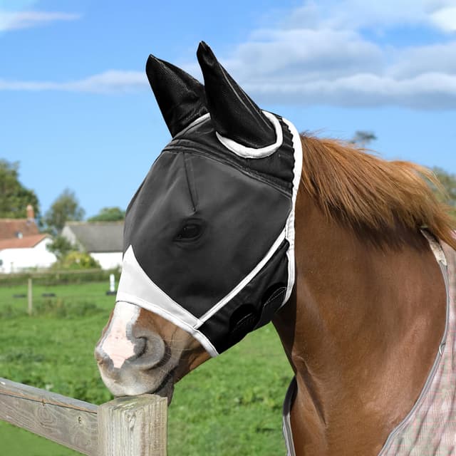 🐴 APOMOONS Fliegenmaske Pferd UV Schutz | Super Comfort Stretchy Pferdefliegenmaske mit Ohrenschutz