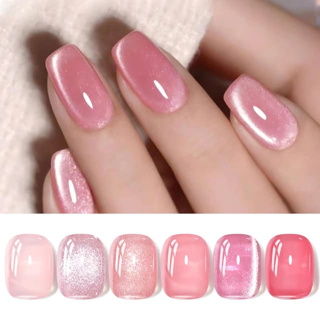 🌟 Born Pretty U V Nagellack Jelly Nude Rosa - Gel Nagellack Fantasy Rose Gemischtes Set Cat Magnetic Eye Gel Maniküre und Nagelkunst DIY zu Hause 6PCS