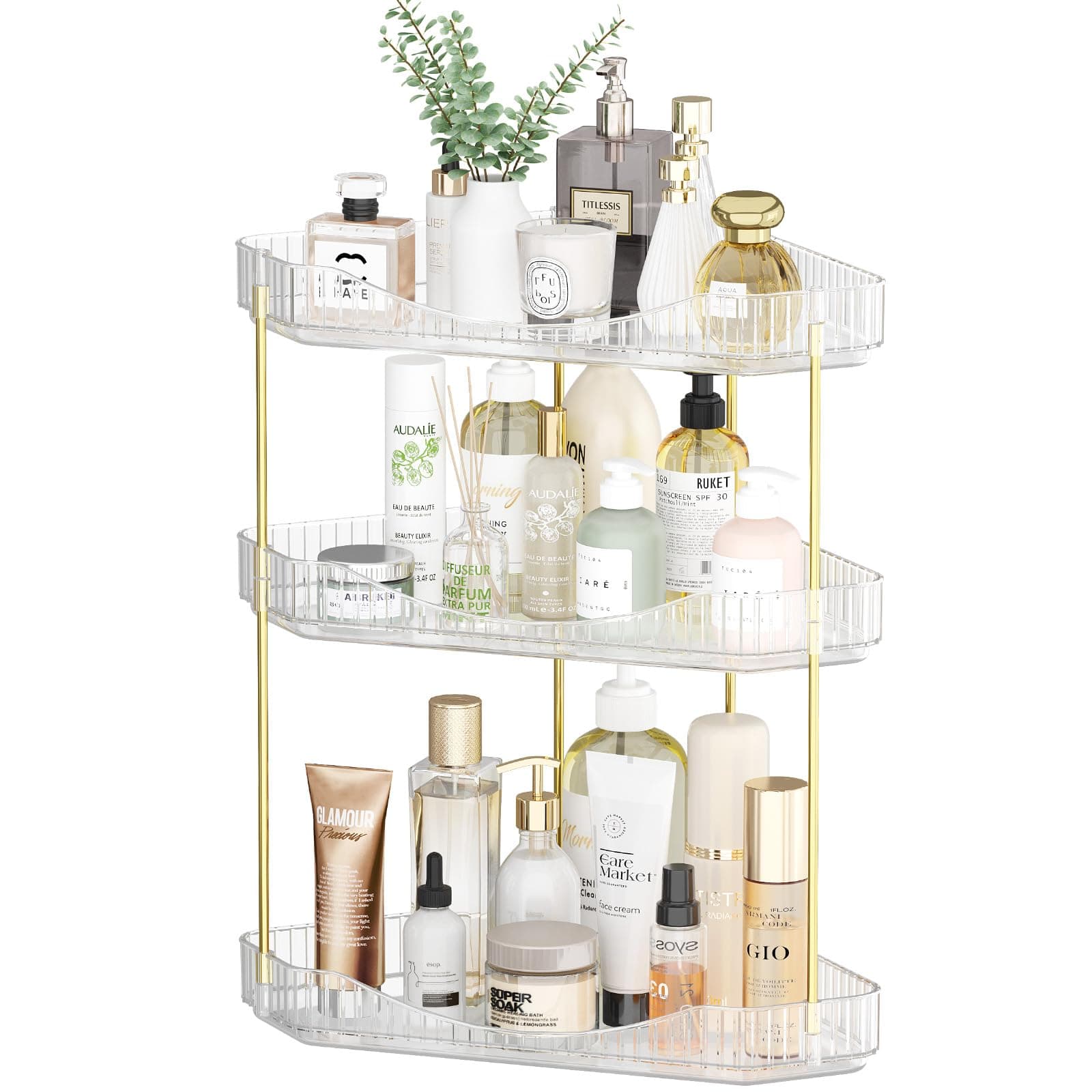 Lifewit Make Up Organizer, 3 Stufen Schminktisch Organizer, Stabil Eck-Mehrzweck-Regal für Parfüm/Hautpflegemittel/Duschgel im Badezimmer,Küche,Schlafzimmer, Transparente 3 Ebenen(39,4H cm) Transparent