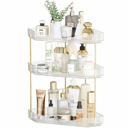 Lifewit Make Up Organizer, 3 Stufen Schminktisch Organizer, Stabil Eck-Mehrzweck-Regal für Parfüm/Hautpflegemittel/Duschgel im Badezimmer,Küche,Schlafzimmer, Transparente 3 Ebenen(39,4H cm) Transparent