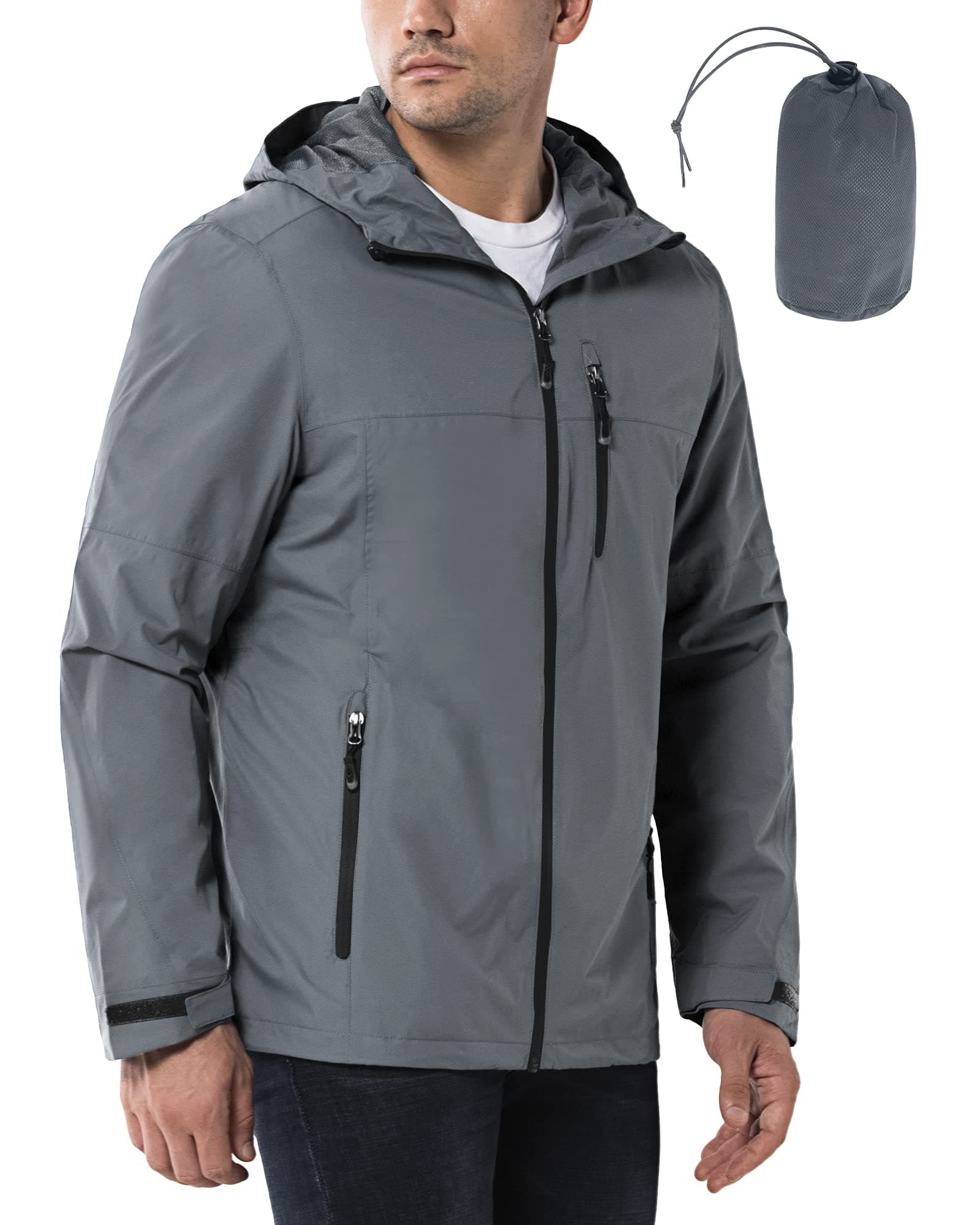 33,000ft Regenjacke Herren Wasserdicht 🌧️ Outdoorjacke Leichte Freizeitjacke Packbare Windjacke Fahrrad Regenmantel mit Kapuze L Hellgrau - Angebot