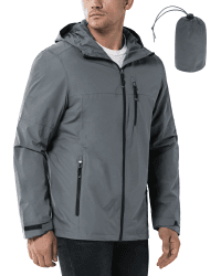 33,000ft Regenjacke Herren Wasserdicht 🌧️ Outdoorjacke Leichte Freizeitjacke Packbare Windjacke Fahrrad Regenmantel mit Kapuze L Hellgrau - Angebot