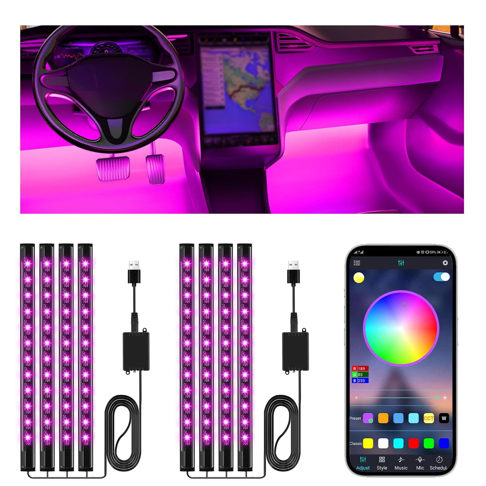 🎁 Winzwon Vatertagsgeschenk für Papa: LED Innenbeleuchtung Auto Zubehör 🚗💡