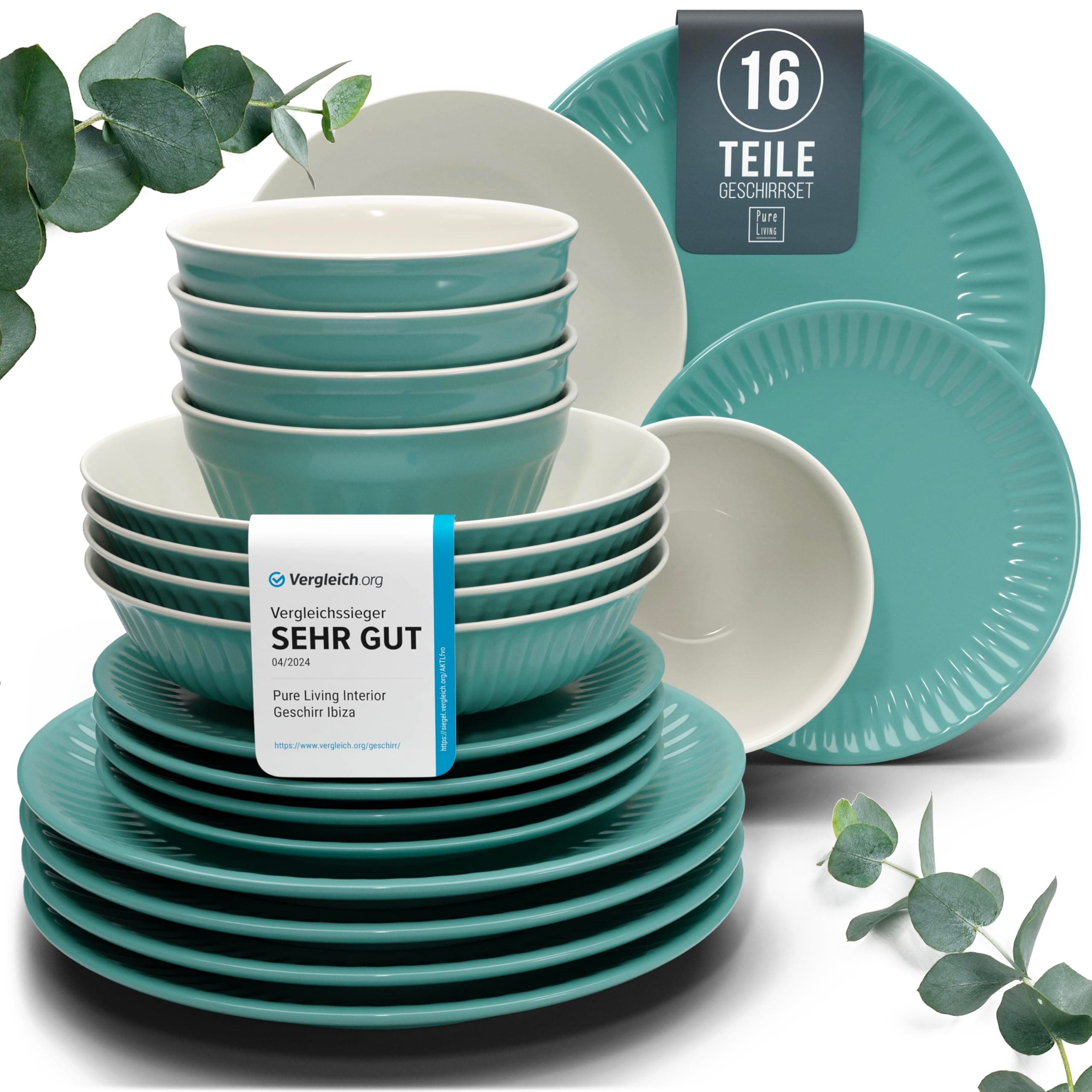 🍽️ Steingut Geschirrset 4 Personen Hygge 16 tlg. TESTSIEGER - Traumhaftes Skandinavisches Steingut Geschirr Set