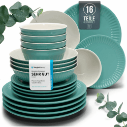🍽️ Steingut Geschirrset 4 Personen Hygge 16 tlg. TESTSIEGER - Traumhaftes Skandinavisches Steingut Geschirr Set
