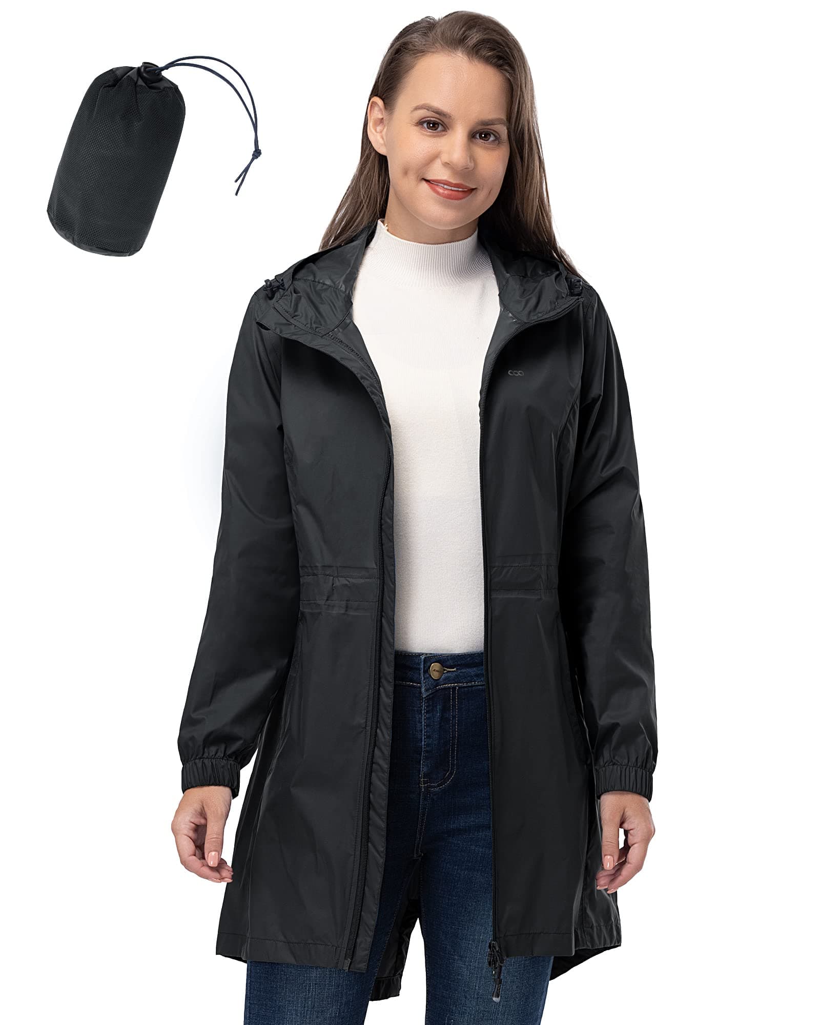 🌧️ 33,000ft Damen Dünne Wasserdichte Faltbar Regenmantel Regenjacke mit Kapuze
