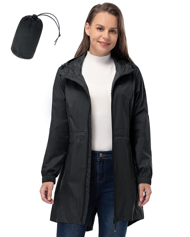 🌧️ 33,000ft Damen Dünne Wasserdichte Faltbar Regenmantel Regenjacke mit Kapuze