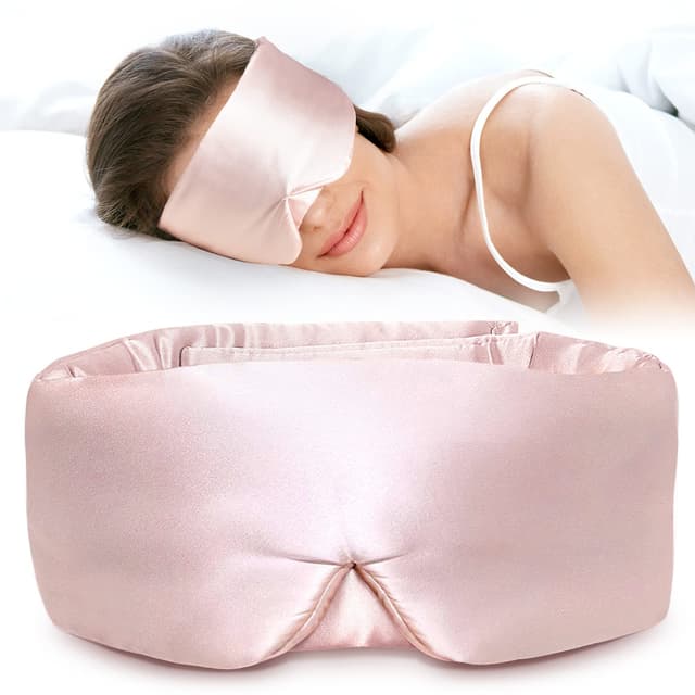 LitBear Seiden Schlafmaske | Luxuriöses Anti-Aging-Seidenmaterial | Bessere Lichtabschirmung | Verstellbares Kopfband | Rosa