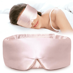 LitBear Seiden Schlafmaske | Luxuriöses Anti-Aging-Seidenmaterial | Bessere Lichtabschirmung | Verstellbares Kopfband | Rosa