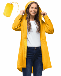 🌧️ 33,000ft Damen Dünne Wasserdichte Faltbar Regenmantel Regenjacke mit Kapuze S Bernstein