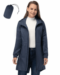 33,000ft Damen Dünne Wasserdichte Faltbar Regenmantel Regenjacke mit Kapuze, Leicht Atmungsaktive Travel Regenponcho, Lange Windbreaker Jacke für Frauen L Dunkel Graublau