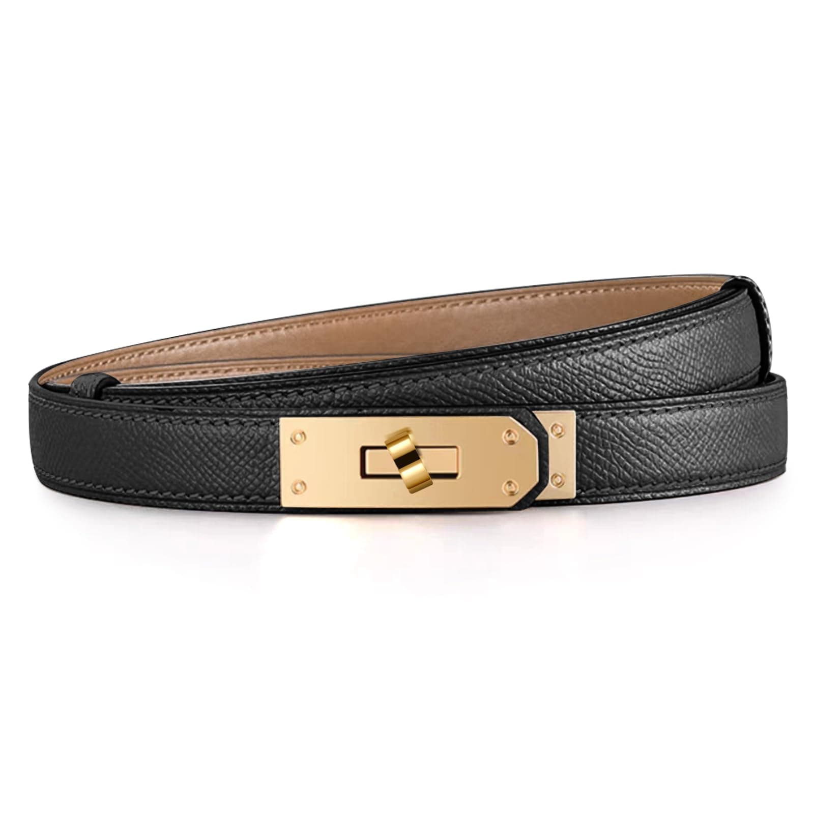 Tonsunul Gürtel Damen, Ledergürtel Damen, Metall-Drehverschluss 🌟 55-98cm Einstellbar 🌸 Belt Women Schwarz+gold