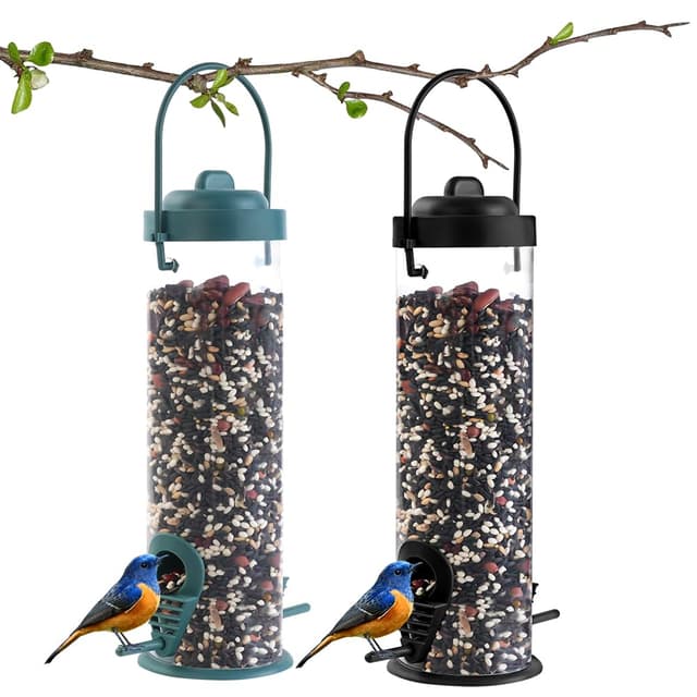 🐦🌿 OFFCUP Futtersäule Vogelfutterspender Kunststoff 21,5cm - 2 Stück Grün+Schwarz