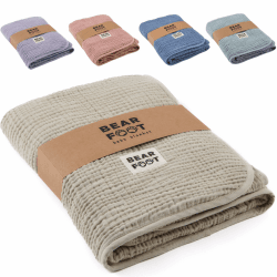 BEARFOOT Babydecke - Musselin Fleecedecke (Baumwolle, Fleece) flauschig weiche Kuscheldecke