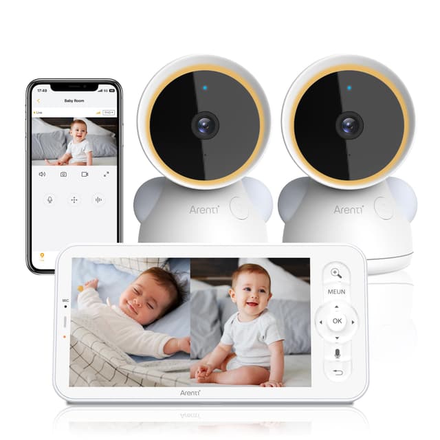 ARENTE Babyphone mit 2 Kameras und App 2K/3MP, 5 Zoll WiFi Video Babyphone PTZ 355°