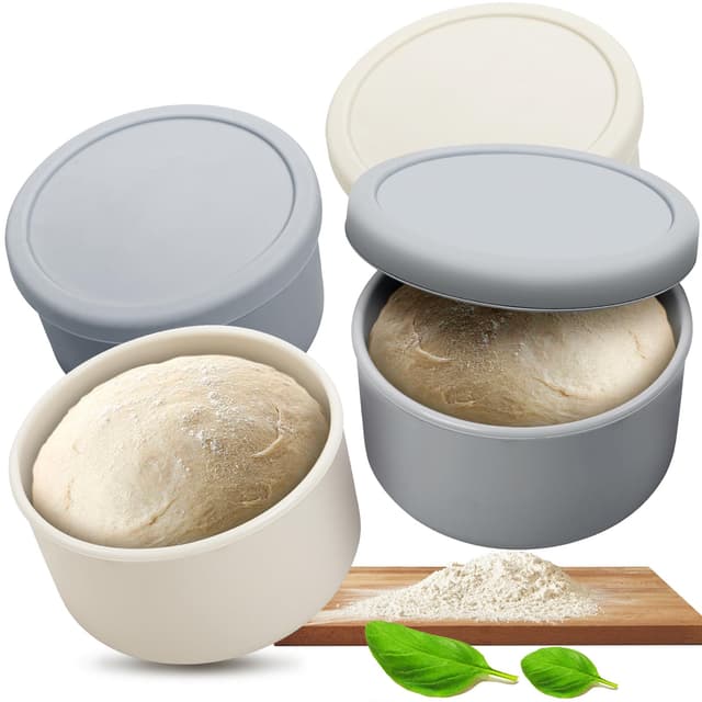 🍕📦 Cisivis Pizzaballenbox mit Deckel 4er Set - Ideal als Pizzabox, aus löse-leichtem Silikon - Pizzateig platzsparend gären Gärbox, Pizza Zubehör, Pizza Box - Cremeweiß und Blaugrau Blau-grau-4