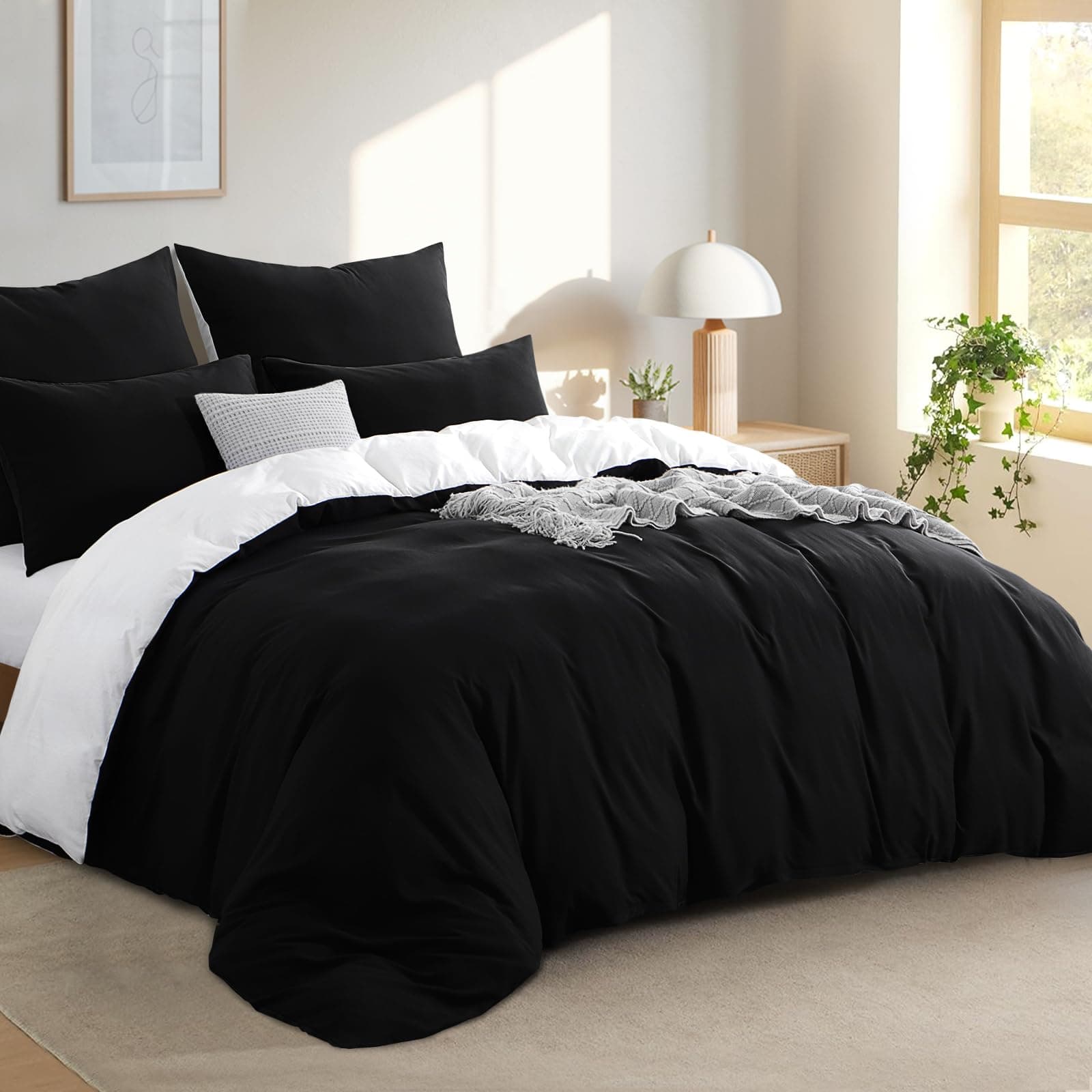 RUIKASI Bettwäsche 200x220 3teilig Schwarz Weiß - Premium Baumwollähnlich Wendebettwäsche 😴