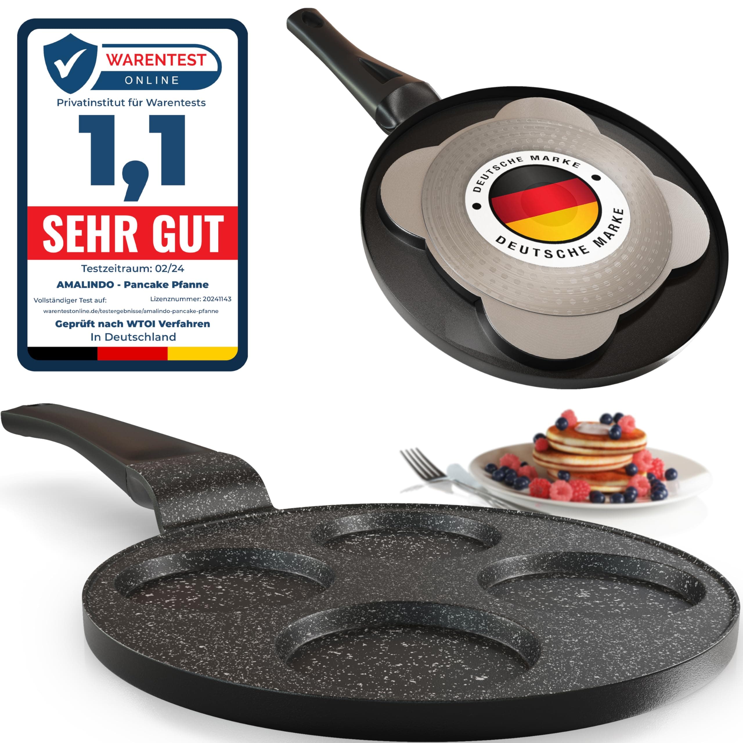 Amalindo Pancake Pfanne Induktion, 4 Loch, Pancake Form, Spiegeleipfanne, Pfannkuchen Maker, Poffertjes maker, Ø26cm 🥞🍳