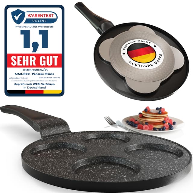 Amalindo Pancake Pfanne Induktion, 4 Loch, Pancake Form, Spiegeleipfanne, Pfannkuchen Maker, Poffertjes maker, Ø26cm 🥞🍳