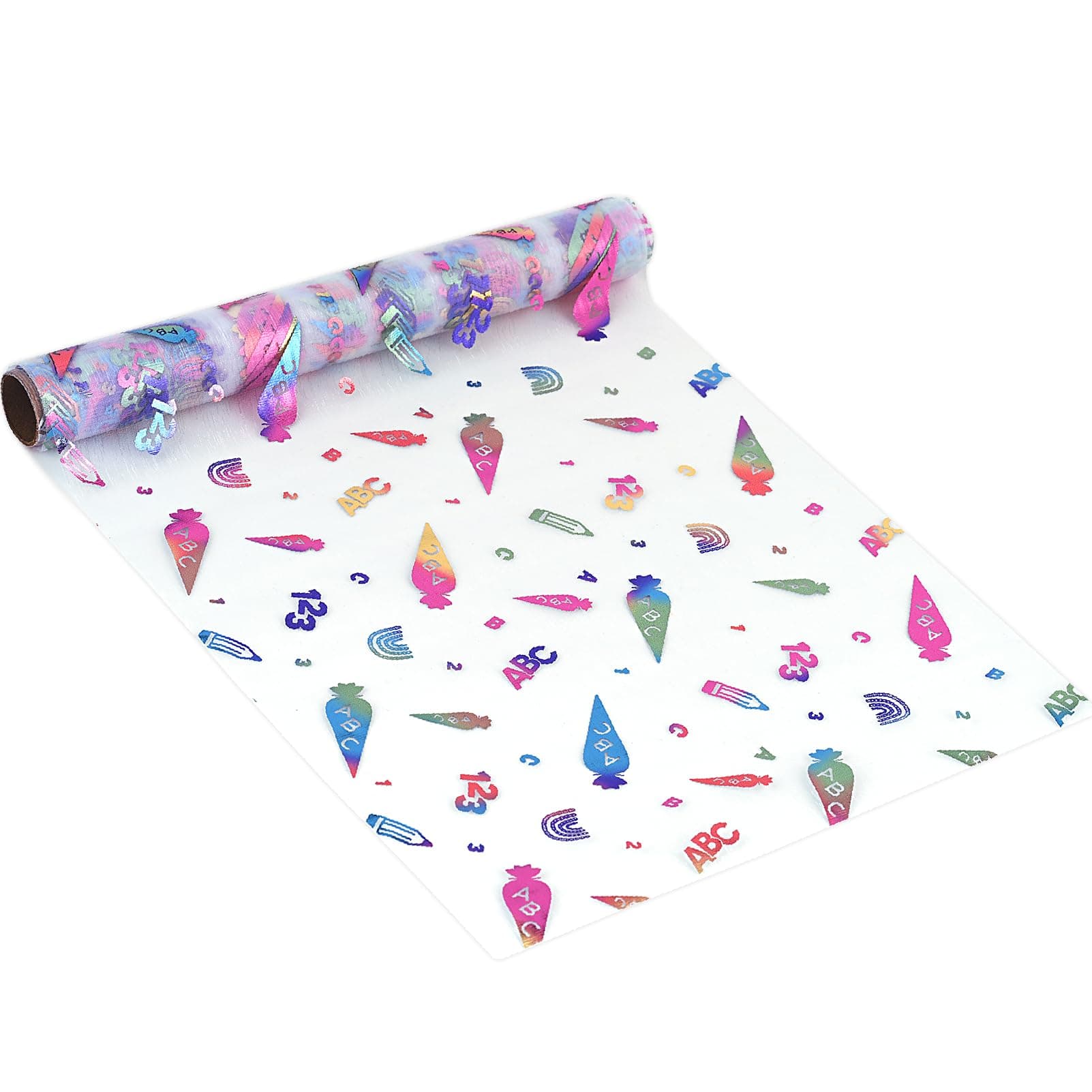 🎓 Tischläufer für Schuleinführung Schulanfang Einschulung Deko mit Zuckertüten 123 ABC Motiv Schule - 600 cm x 29 cm 🎒
