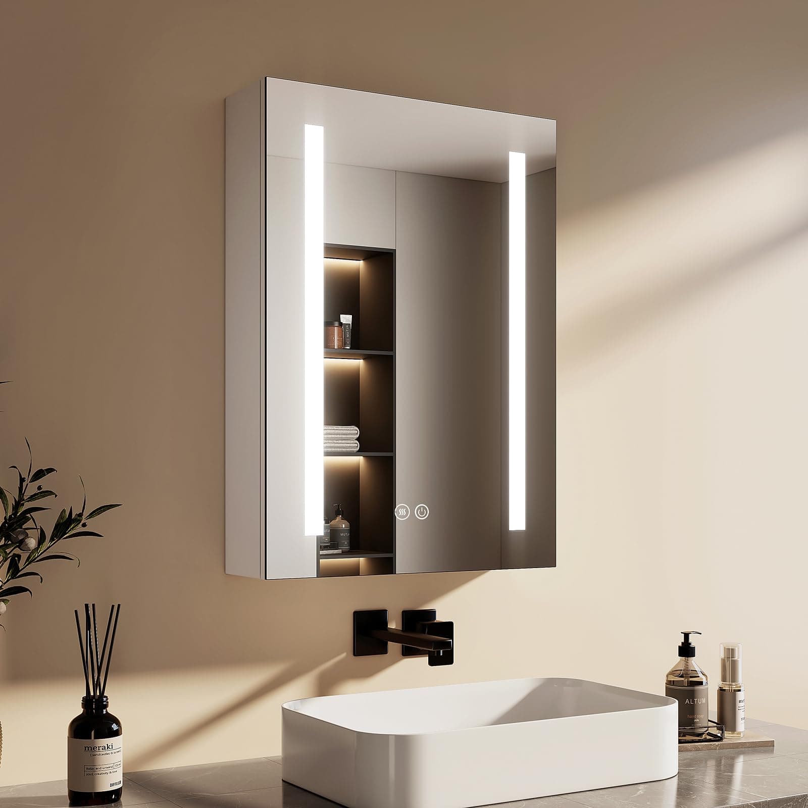 EMKE Spiegelschrank Bad mit Beleuchtung 50x70cm, Antibeschlag, 3 Lichtfarbe dimmbar