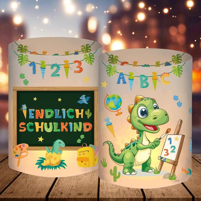 12 Windlicht Tischdeko Einschulung Junge 🦕📚💡