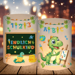 12 Windlicht Tischdeko Einschulung Junge 🦕📚💡